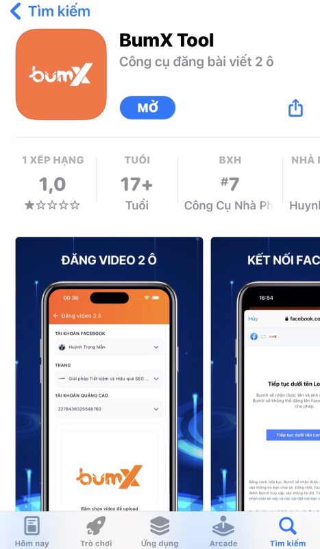 App BumX đăng video 2 ô trên 2 cửa hàng