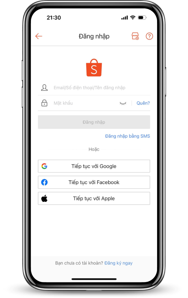 Đăng nhập đăng ký tài khoản shopee