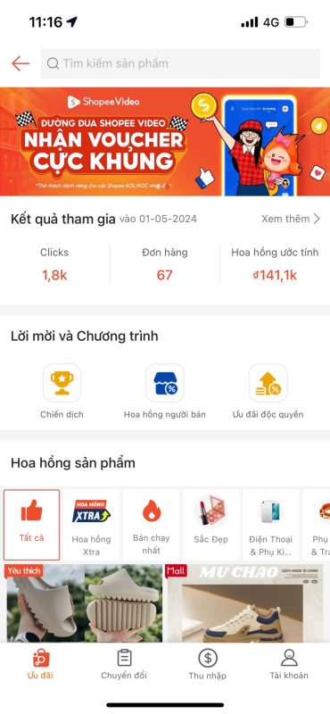 Tiếp thị liên kết từ ứng dụng Shopee